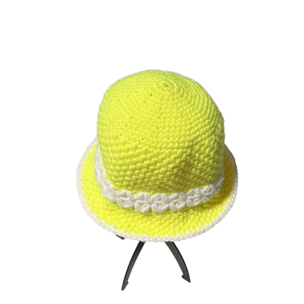 Yellow Flower Baby Bucket Hat Handmade Crochet - Picture 5 of 8